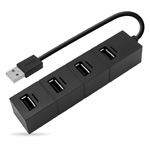 HUB USB V2.0, 4 PUERTOS, "LARGE", NEGRO