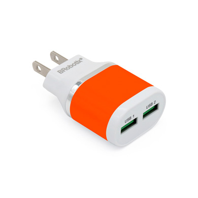 CARGADOR USB PARA PARED, 5V, 2A, 2 PUERTOS, NARANJA 0