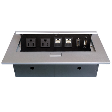 CAJA PARA MESA: HDMI, USB, RJ45 CAT6, CORRIENTE. PLATA 0