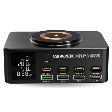 ESTACIÓN DE CARGA MAGNETICA USB 9 EN 1,
140 W
 0