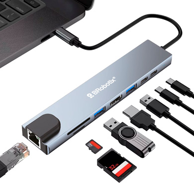 DOCKING 8 EN 1: CONECTOR TIPO "C" A HDMI 4K 30HZ , USB V3.0 x2, USB TIPO "C" PD 100W x2, SD, MICRO SD, RJ45 GIGABIT 0