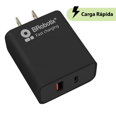 CARGADOR 18W CARGA RÁPIDA DUAL USB V3.0, 1 PUERTO TIPO "A" Y 1 PUERTO TIPO "C", NEGRO 0
