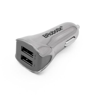 CARGADOR USB PARA AUTO, 5V, 3.1A, 2 PUERTOS, PLATA 0