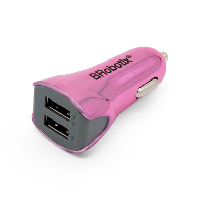 CARGADOR USB PARA AUTO, 5V, 3.1A, 2 PUERTOS, ROSA 0